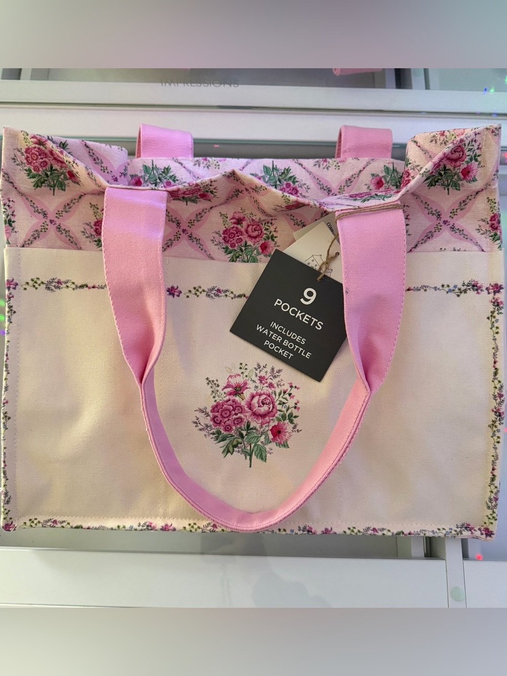 Shabby Chic Farmhouse Rachel Ashwell Pink Rose Bouquet Canvas Reusable Tote Bag